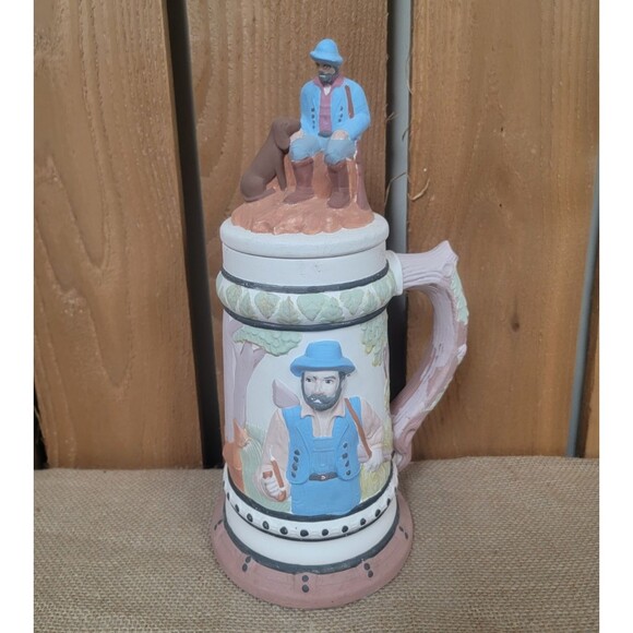 Vintage Large German Decorative Beer Stein 13" Handpainted With Man on Lid - Picture 1 of 5